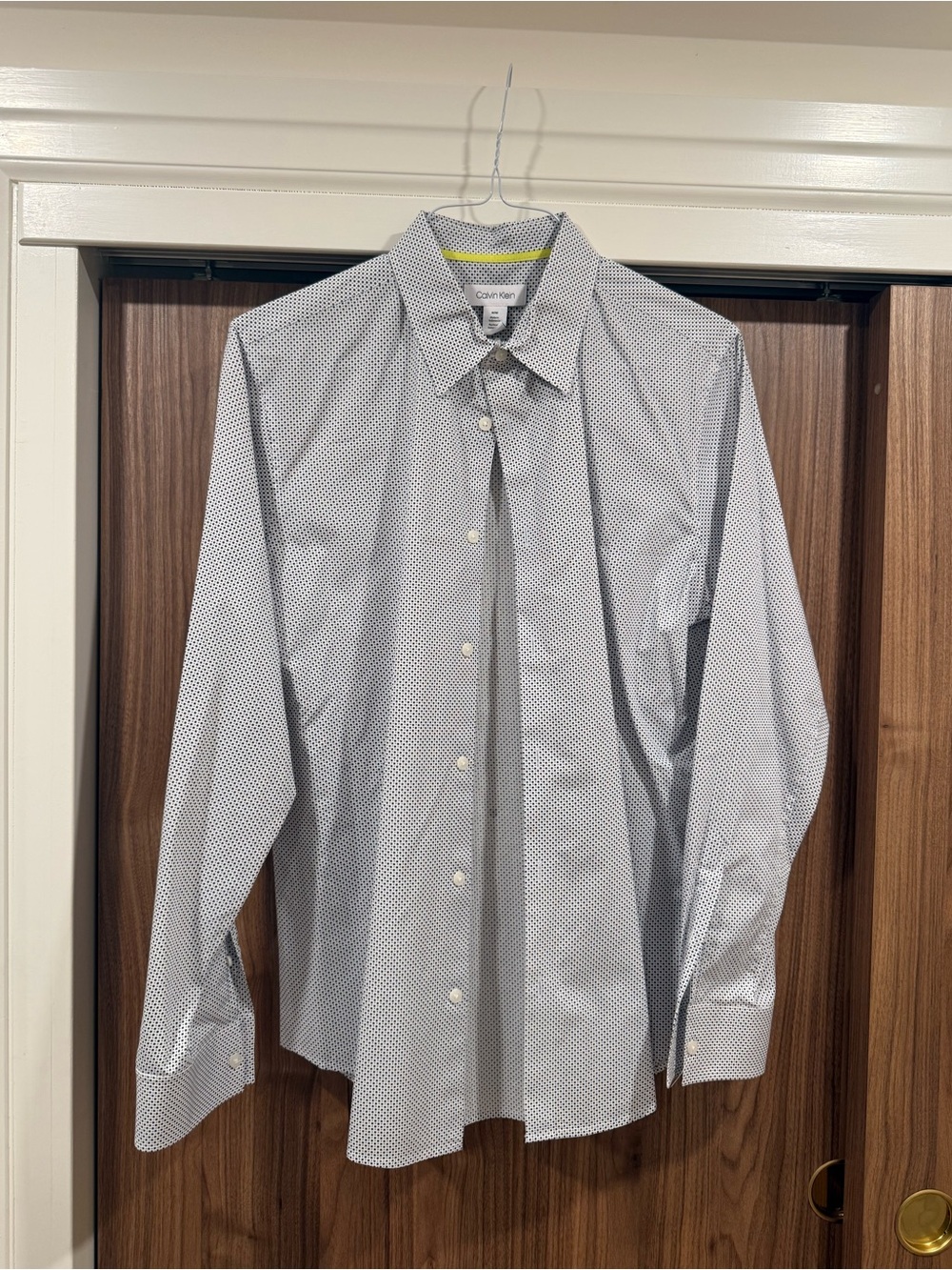 Calvin Klein White and Blue Micro-Dot Dress Shirt M